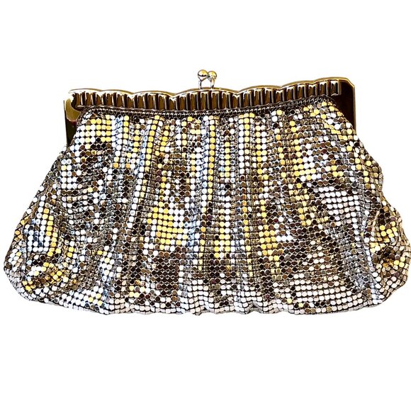 Whiting & Davis Vintage US Silver Mesh Clutch Handbag Hinged Original Mirror - Picture 8 of 13